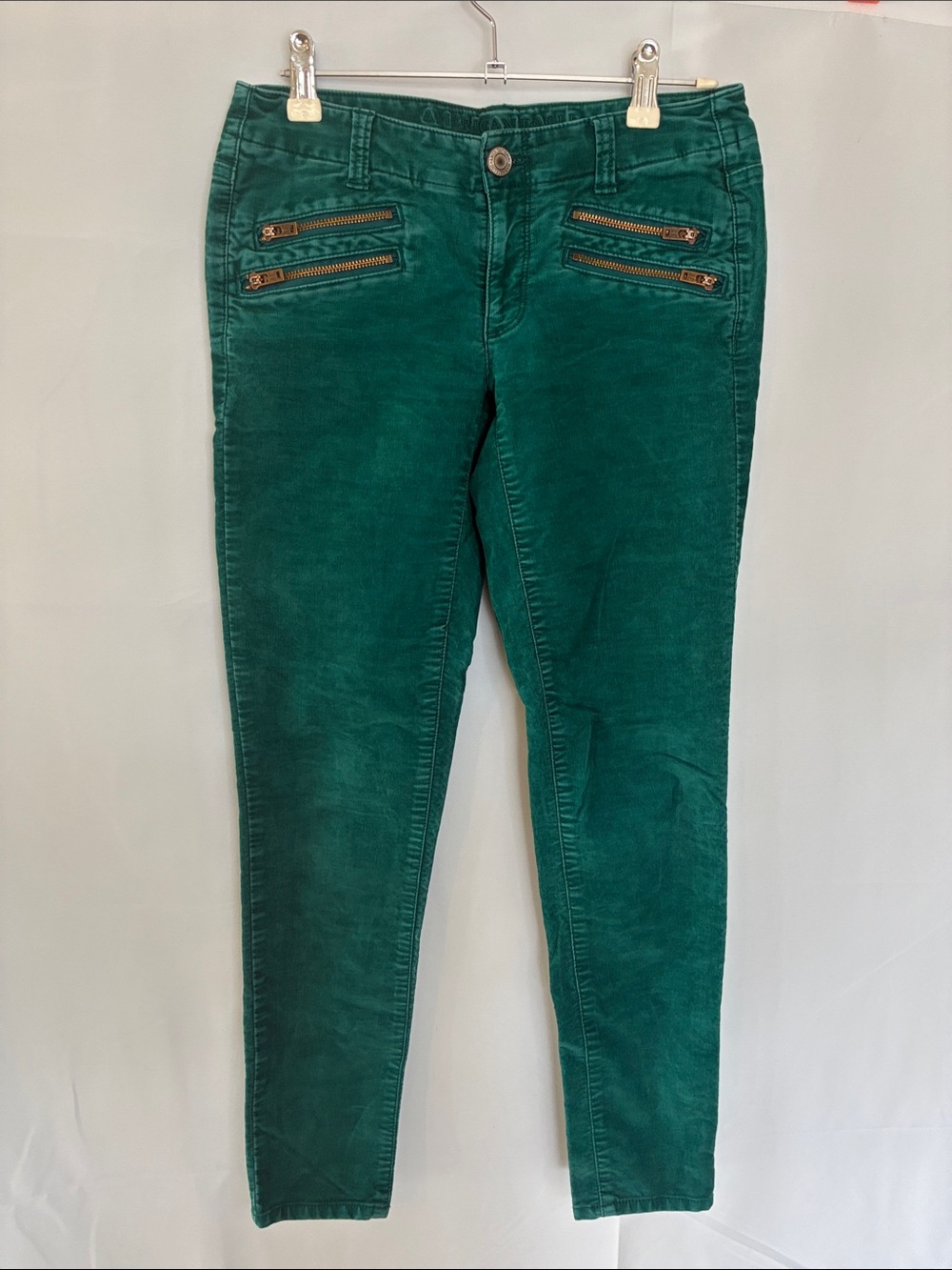 American Eagle Outfitters Teal Green Ankle Corduroy Pants with Zipper Accents